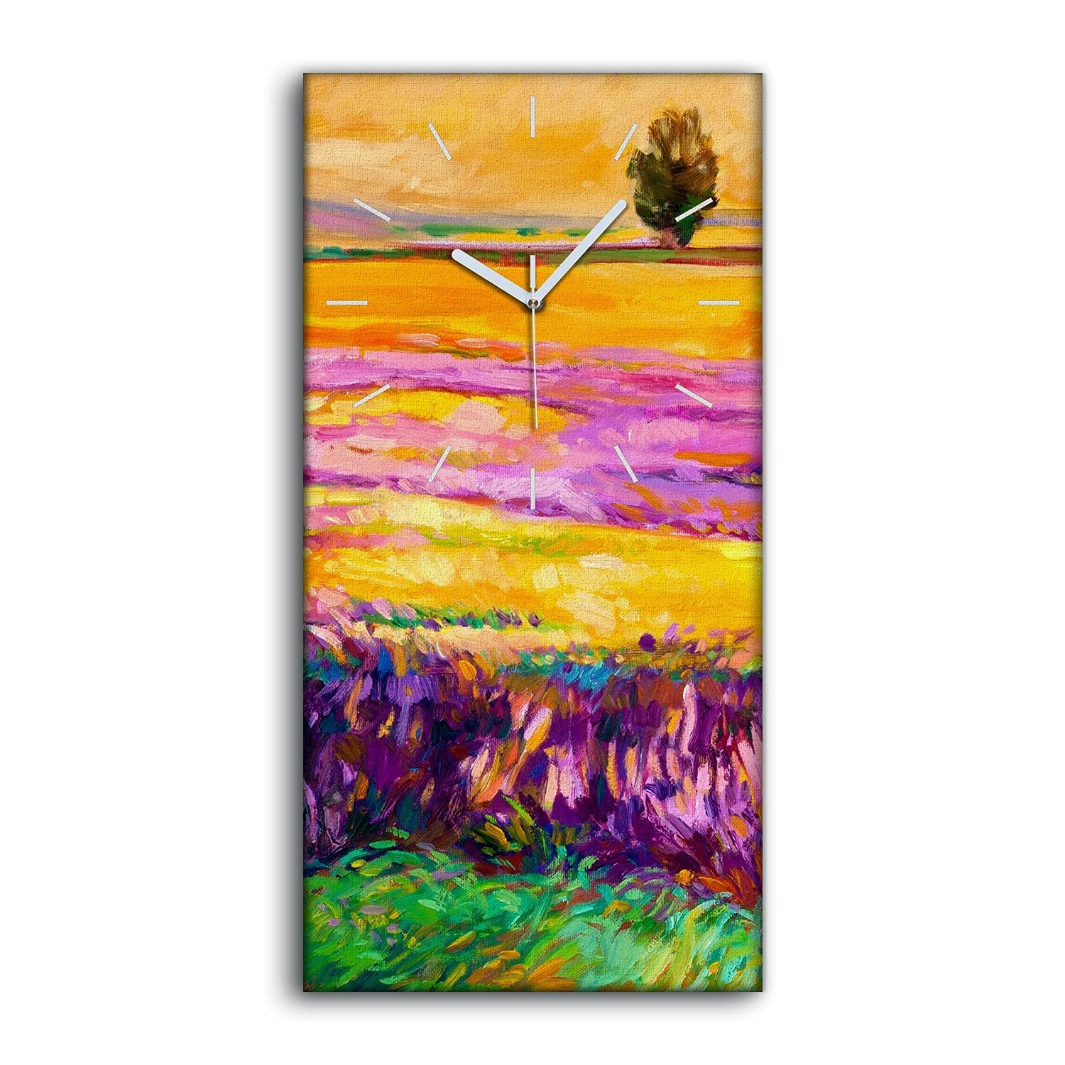 Horloge sur Toile 30x60cm Image Décoration Paysage Fleurs de Pré Cadre Moderne