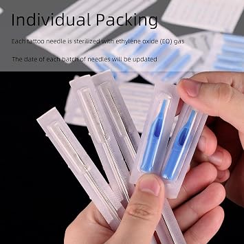 Tattoo Needles & Tips Set, ATOMUS 50pcs Disposable Mixed Tattoo Needles + 50pcs Assorted Tattoo Needles Tips, 5pcs of each-3rl 5rl 7rl 9rl 3rs 5rs 7rs 9rs 5m1 7m1 3RT 5RT 7RT 9RT 3DT 5DT