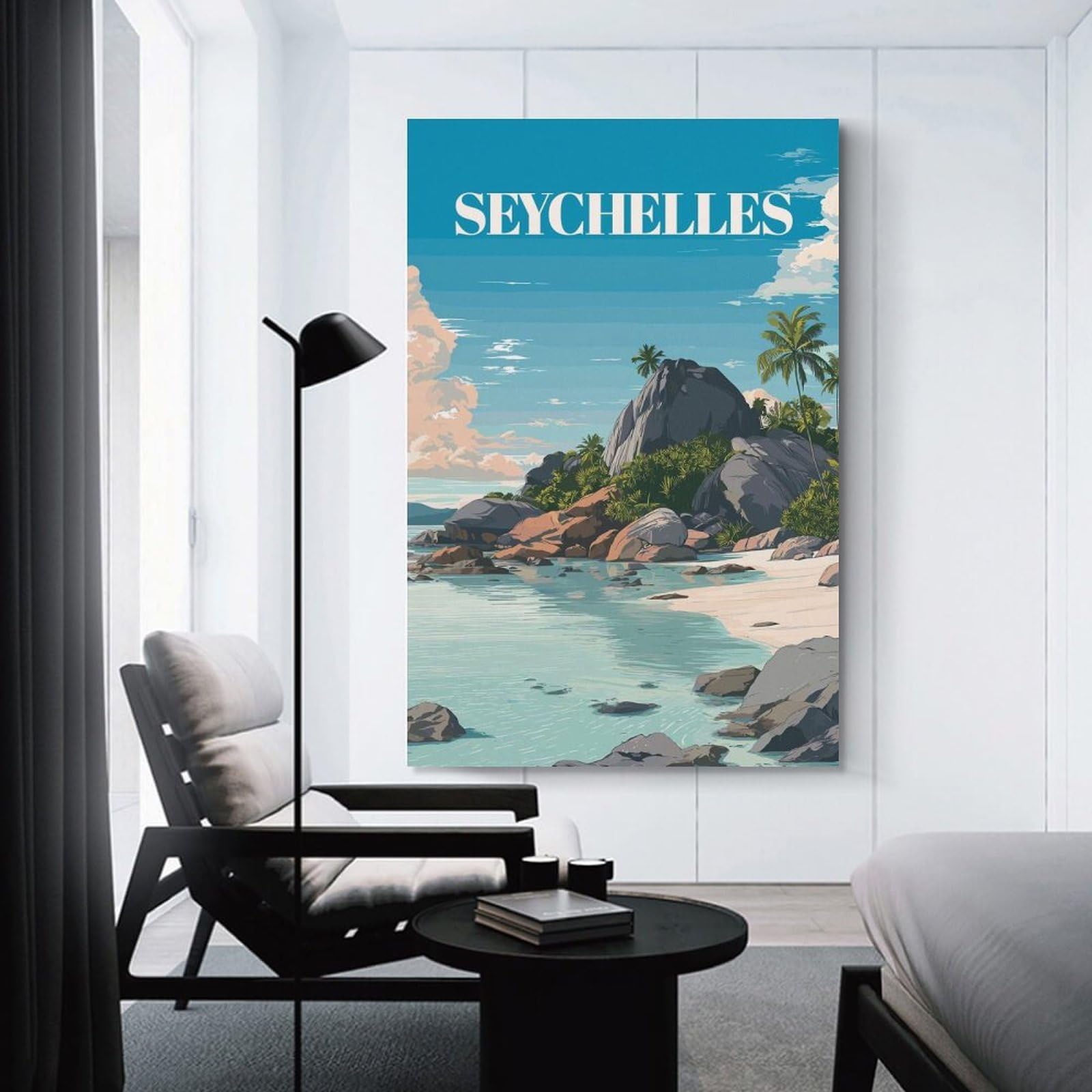 Junmoney Seychelles Beach Travel Canvas Wall Decor, 20x30inch(50x75cm), for Apartment Walls, Studios Or Work Areas, Decorative Canvas Decor for Home Updates