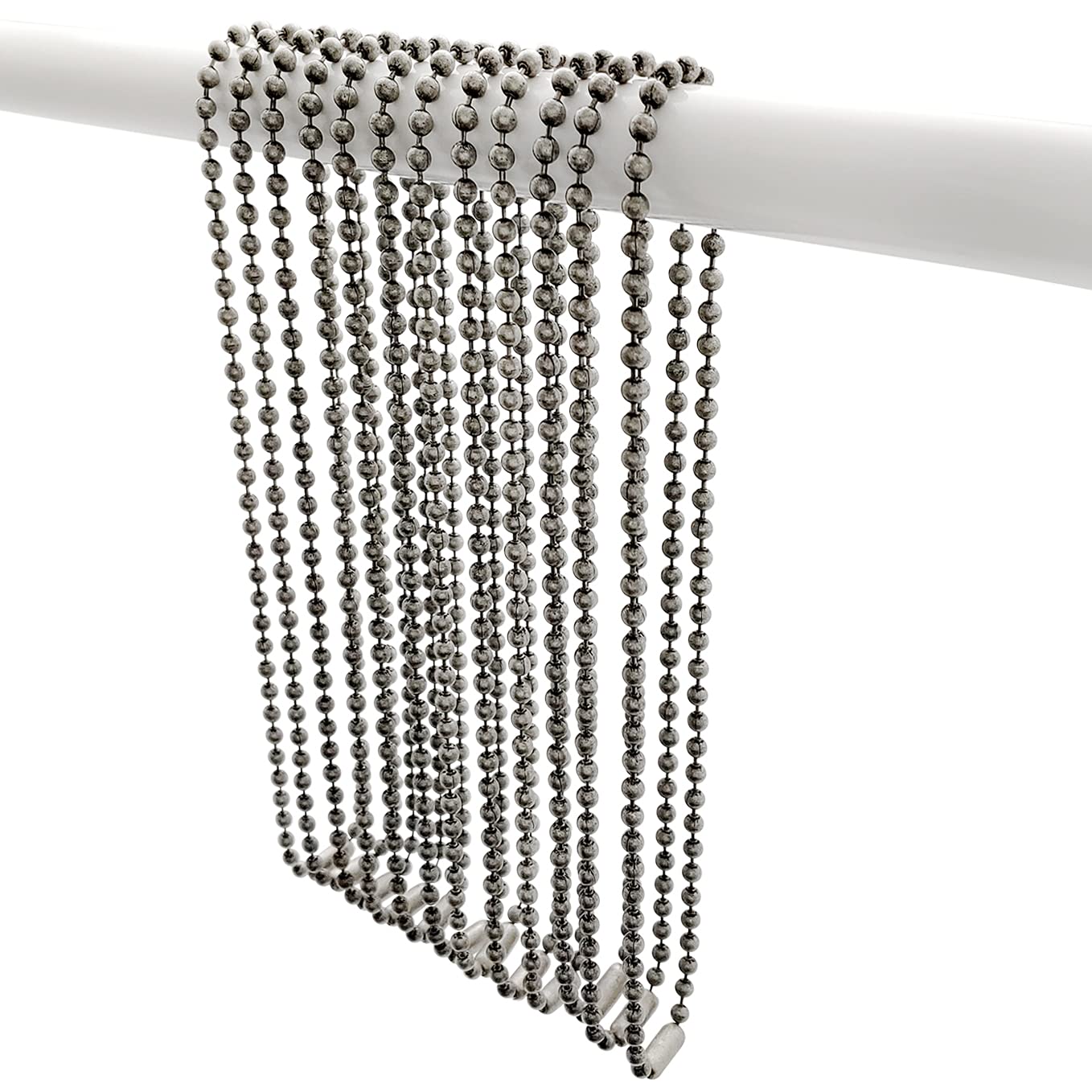 Duschvorhang-Haken, lang, 70 cm, Duschvorhangringe, Spa-Qualität, Antik-vernickelter Stahl, Kugelkette, 12 Stück