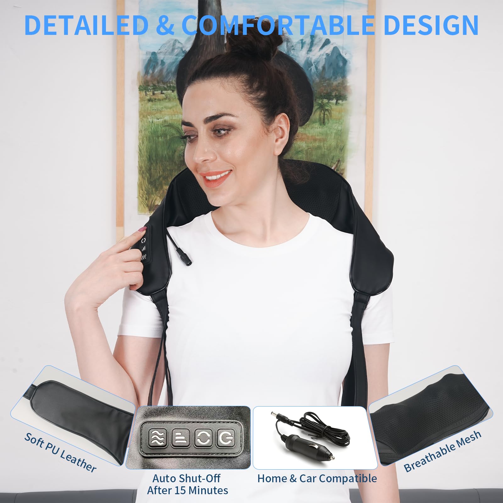 TISSCARE Massageur Shiatsu Nuque avec Chaleur pour Douleur, Massage 3D Kneading pour Dos, Épaules, Jambes, Prise pour Maison, Bureau, Voiture, Cadeau Femmes & Hommes