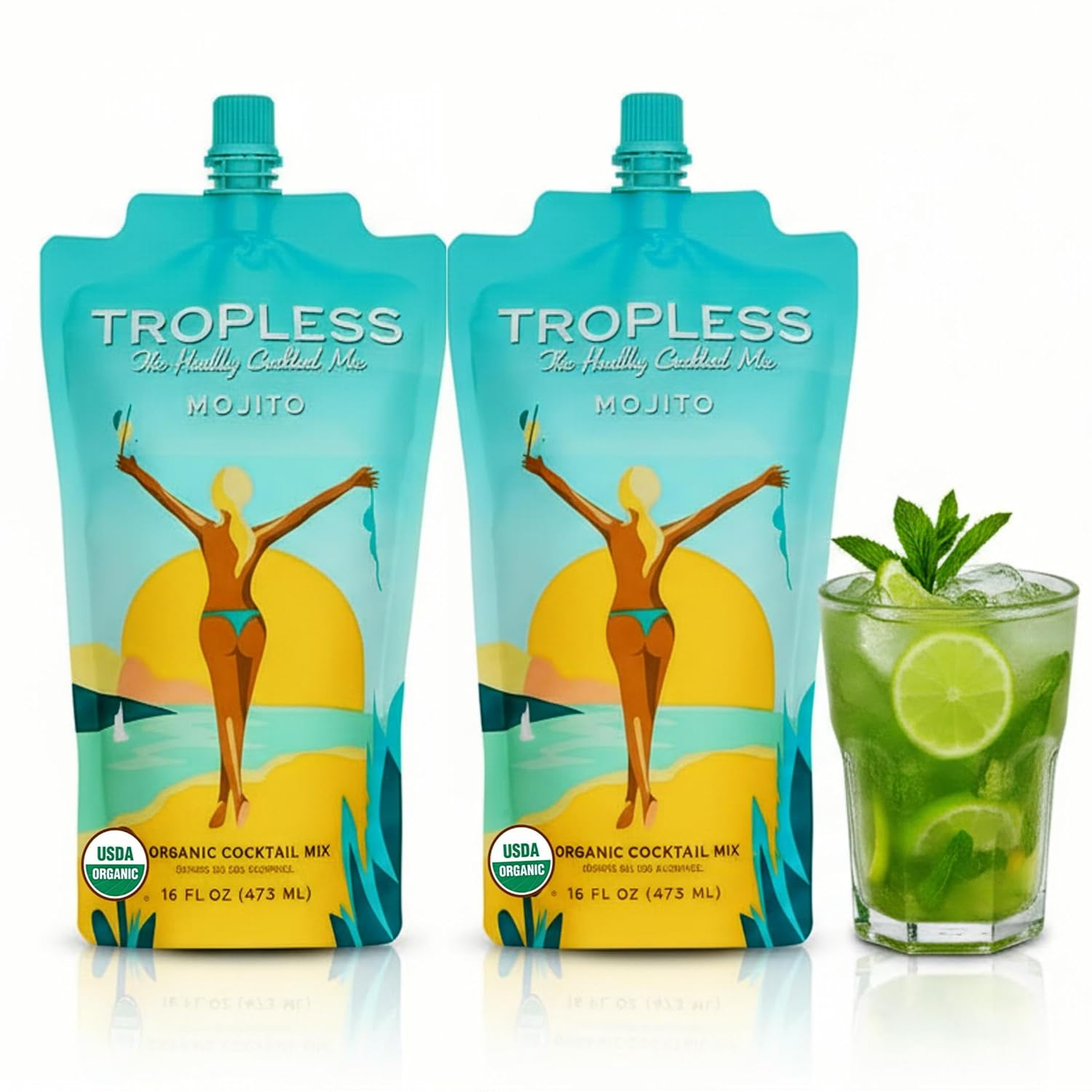 TROPLESS Healthy Mojito Mix, No Sugar Added, Plant-Based Sweeteners, 5 Organic Ingredients, Powered with Hydrating Coconut Water and Electrolytes, Guilt-Free Cocktails and Mocktails Mixers, 32 FL OZ