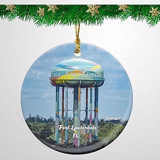 Fort Lauderdale Water Tower Florida USA Christmas Ornament Travel Souvenir Personalized Christmas Tree Pendant Hanging Decoration 3 in
