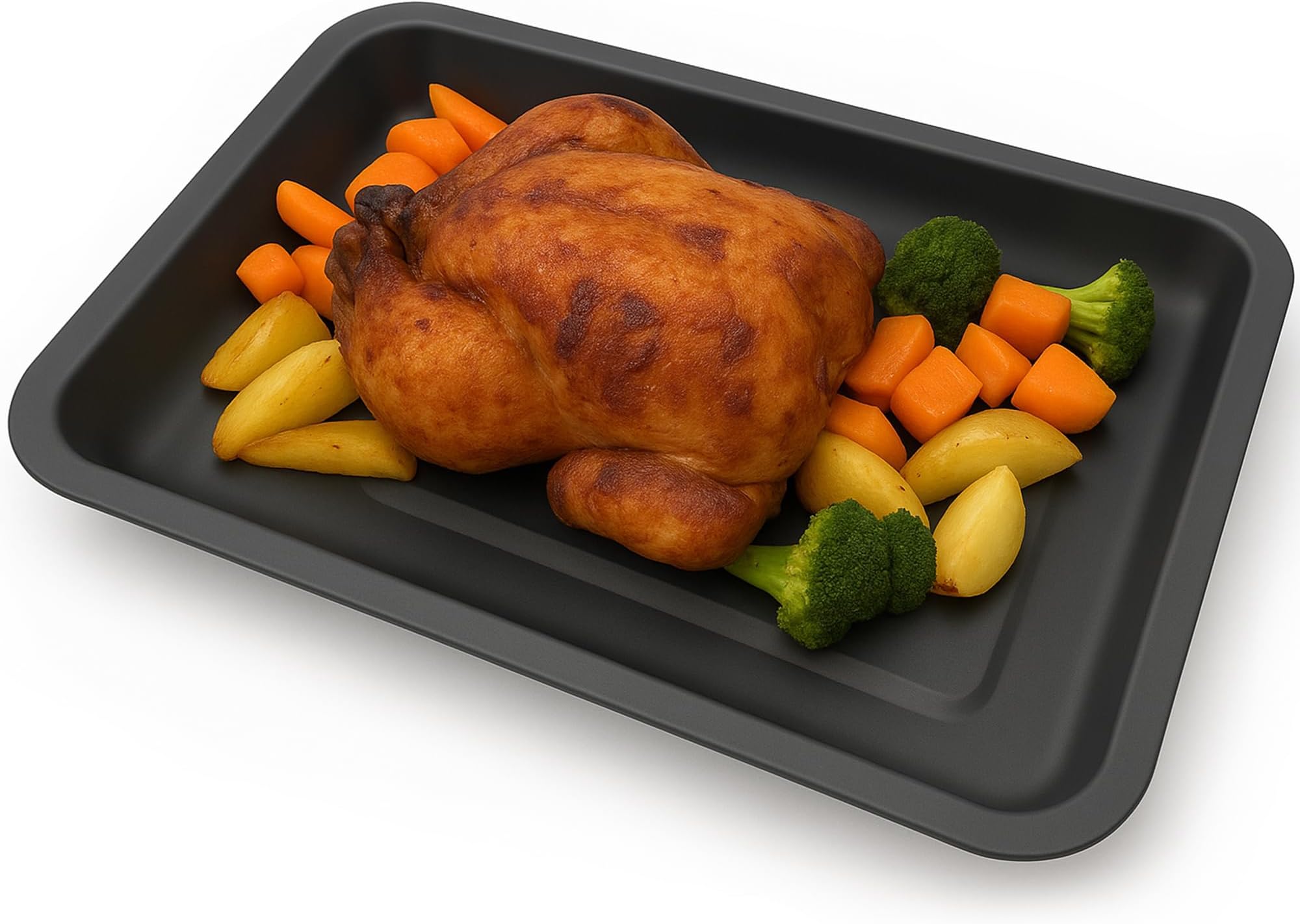 Roasting Pan, Large 39cm Roasting Tray, Deep Dish, Double Coated Non Stick, Long Lasting, Turkey Chicken Roaster, Made in UK, Black