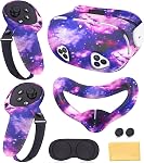 Ensemble de Housses en Silicone Compatible avec les Accessoires Meta Quest 3S, Housse de Visage Protectrice VR, Prises en Main des Contrôleurs, Housse de Coque de Casque Avant et Housse de Lentille Protectrice pour Accessoires Meta/Oculus Quest 3S