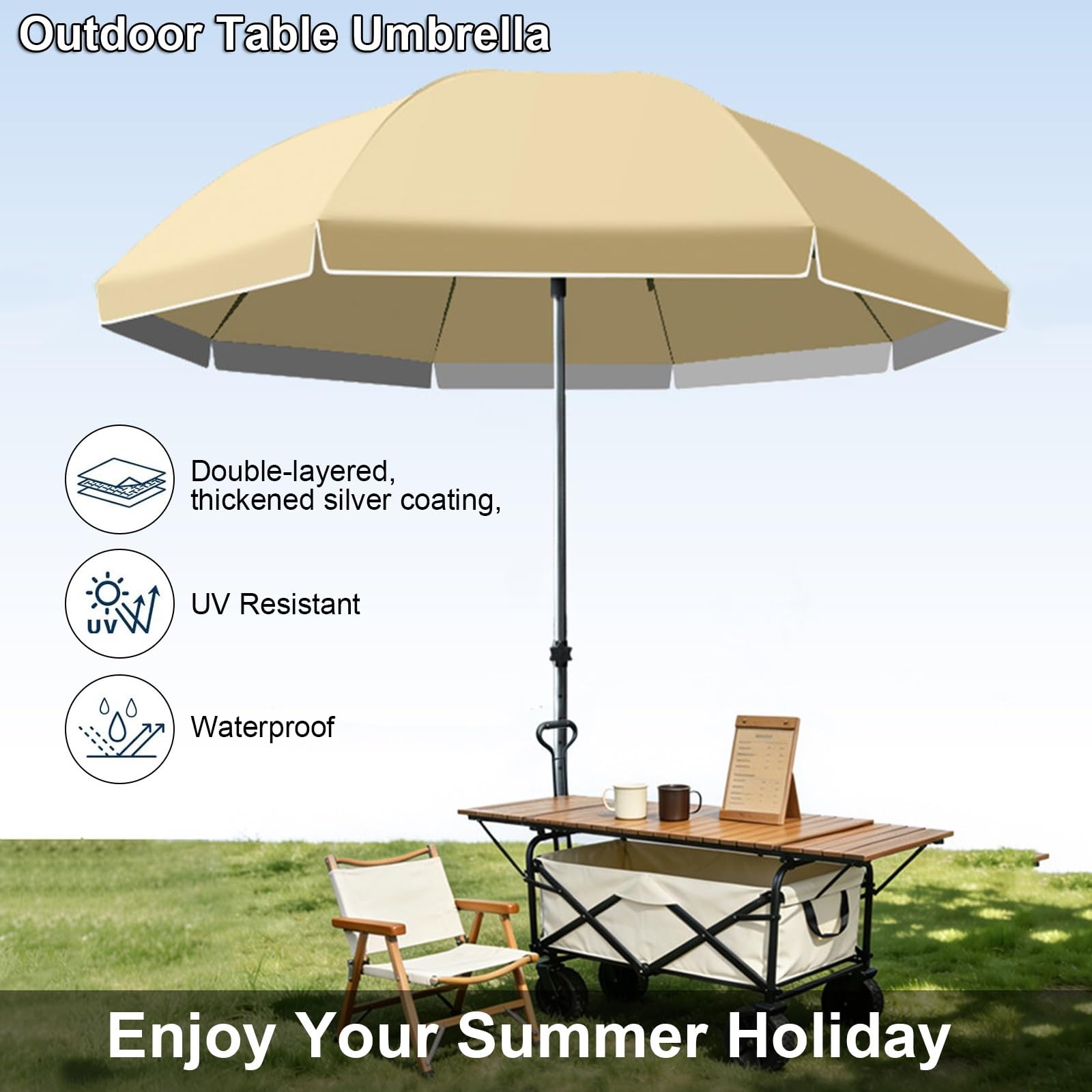 Sombrilla De Jardín Playa Con Forro Anti UV Toldo Redonda(Green,280cm) | Parasol Patios Grande con 8 Costillas, Altura Regulable, Sombrilla Mercado Para Pesca Picnic Terrazas
