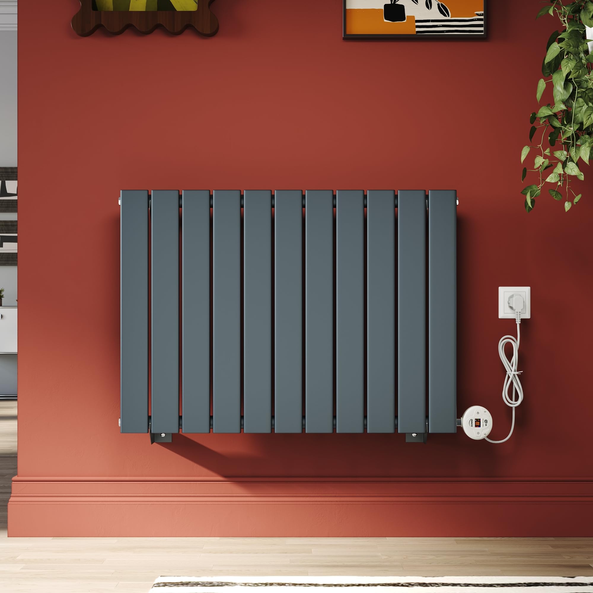 SONNI Heizkörper 600x832mm Anthrazit, Design Flachheizkörper mit WIFI Smart Heizstab 800 Watt, elektrischer Flach Vertikal Heizkörper Bad, Einlagig Paneelheizkörper mit APP-Steuerung