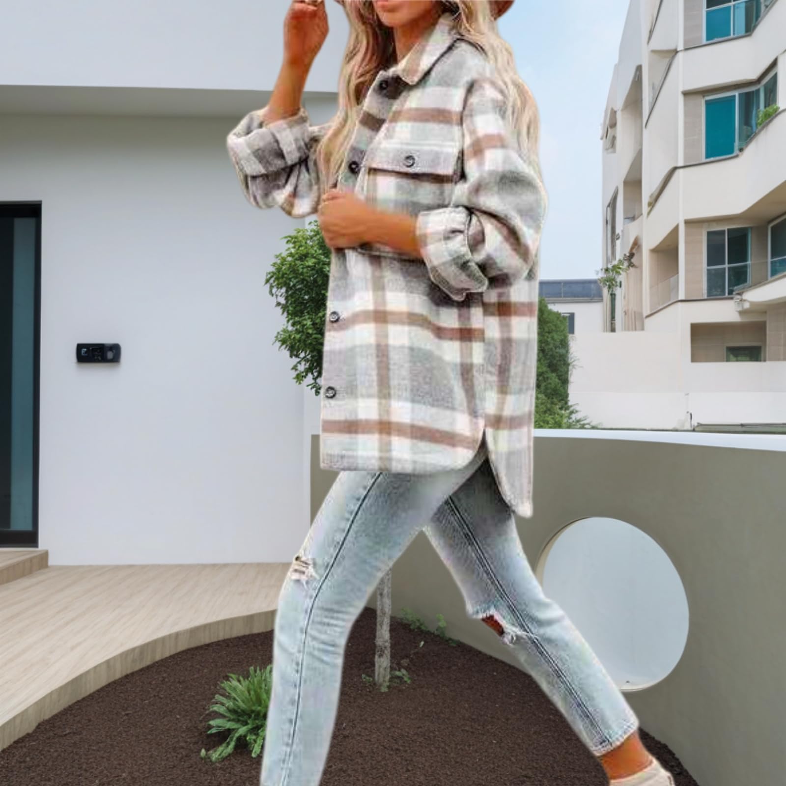 Generisch Camisas de franela de manga larga con botones y manga larga para mujer, informales, de franela, para negocios, para oficina
