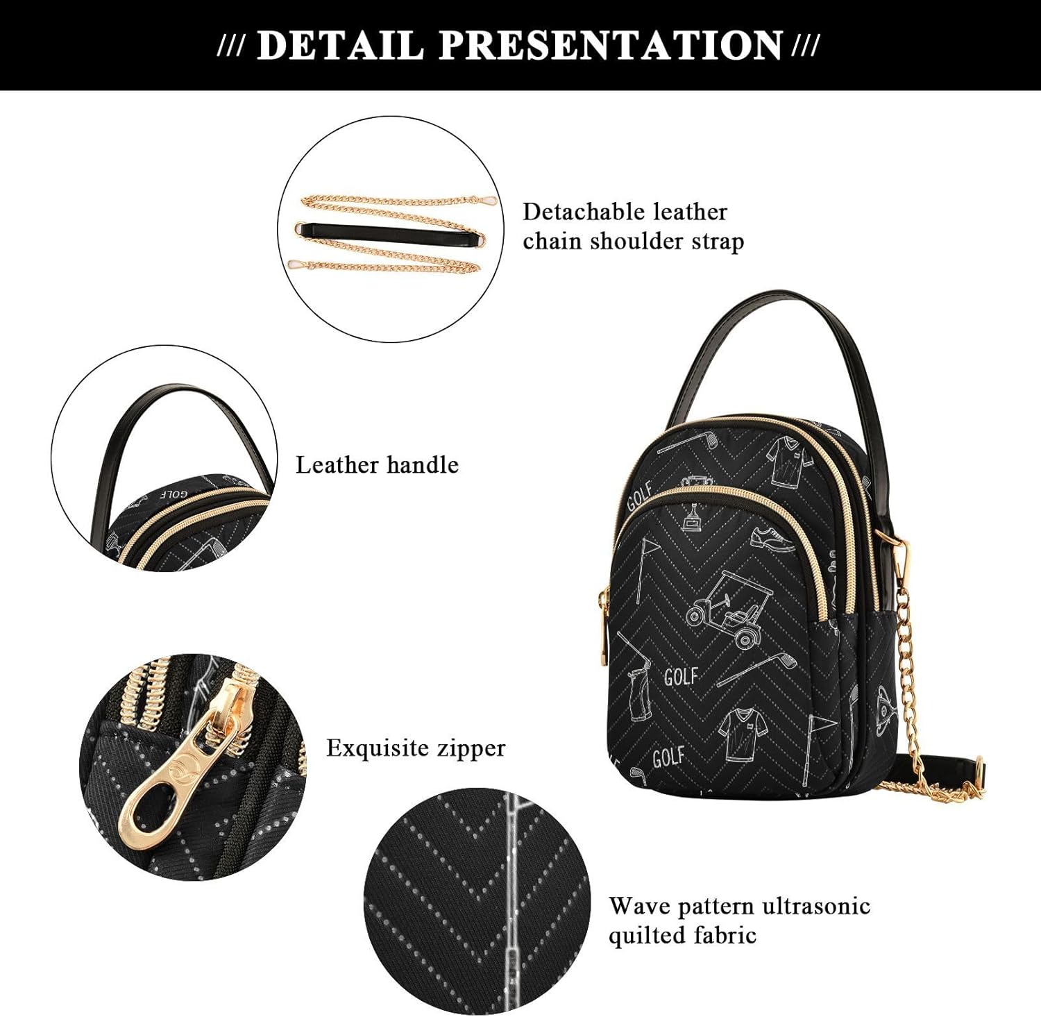 MCHIVER Golf Crossbody Bag for Women Cell Phone Purse Wallet with Removable Chain Shoulder Handbag