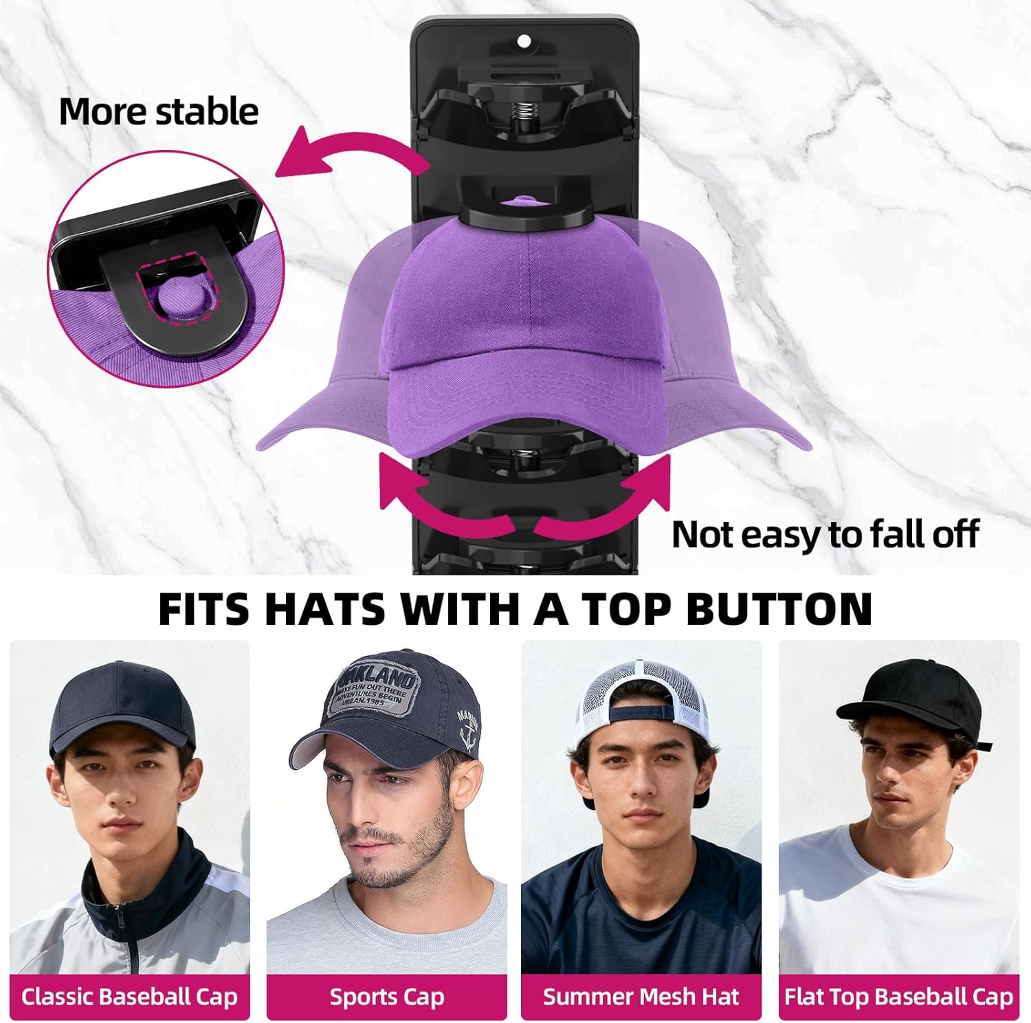 Spring Clip Hat Organizer for Baseball Caps – 2 Pack, Wall Hat Rack for Door & Closet – Keeps 20 Hats Tidy in Entryway, Dorm, Bedroom – Multi-Layer Cap Storage (Adhesive or Screws) - Image 5