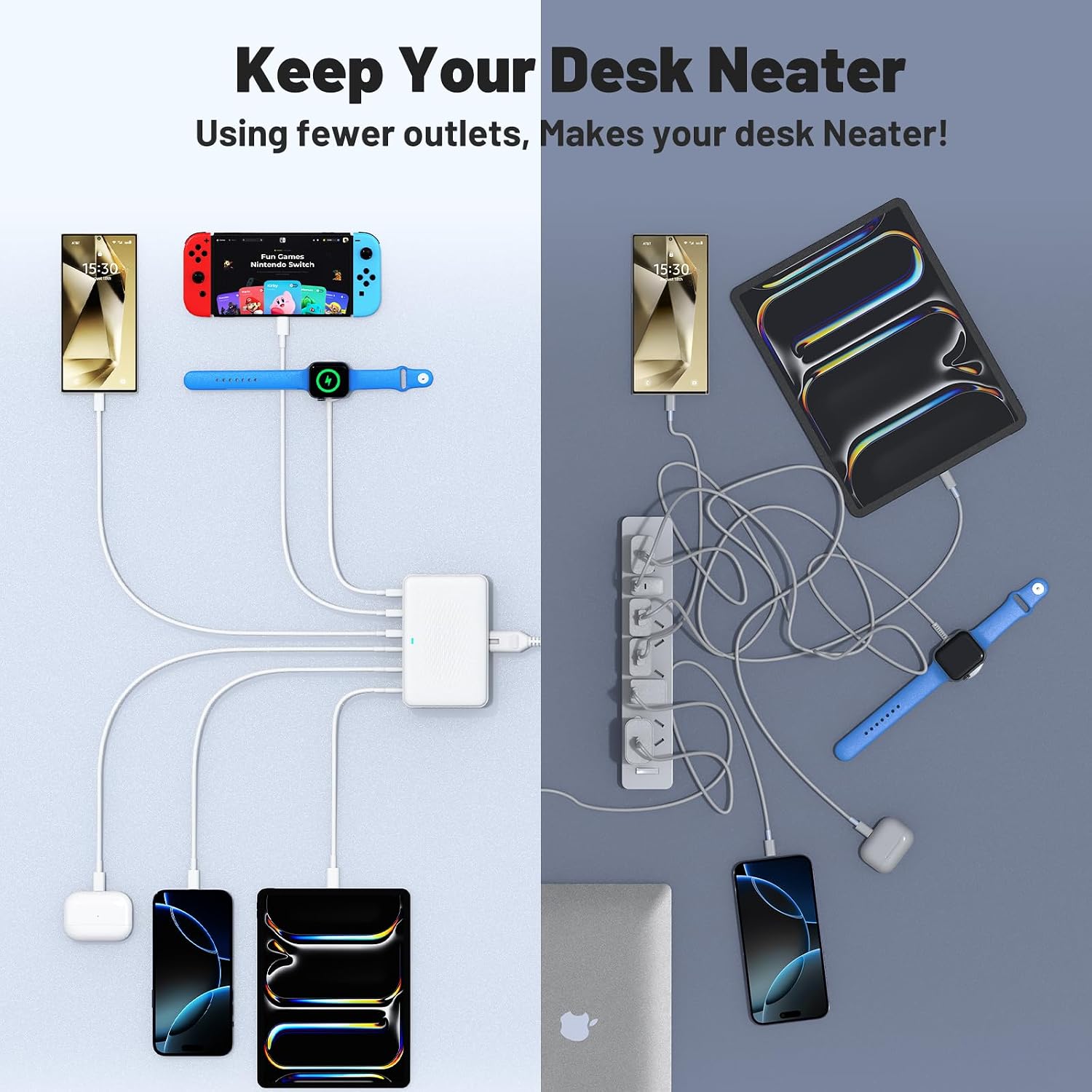 USB C Fast Charger Block, 100W GaN 6 Port Type C Charging Station Hub,Wall Charger Power Strip Adapter Plug Cube Brick Box for Apple iPhone 17 16 15 14 13 12 Pro Max/iPad/Pixel/Samsung Galaxy S25 S24 image 3