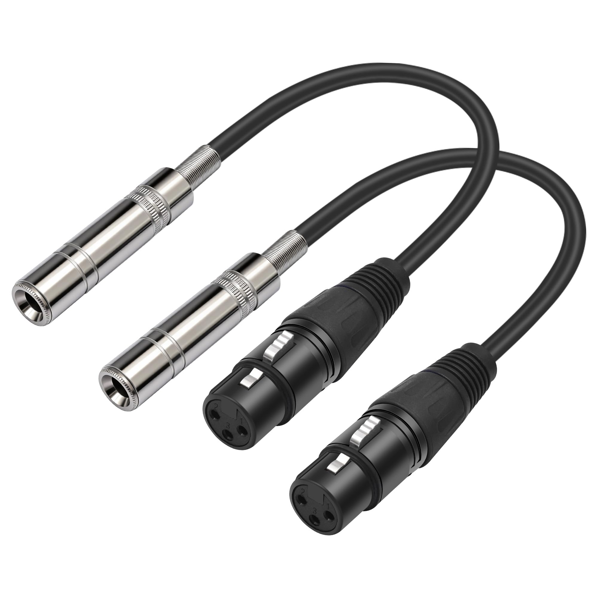 Voluty Tek XLR メス トゥ 1/4 インチ 6.35MM メス ステレオ オーディオ ケーブル 3PIN XLR トゥ TRS ケーブル 1 FT (30cm) 2pcs