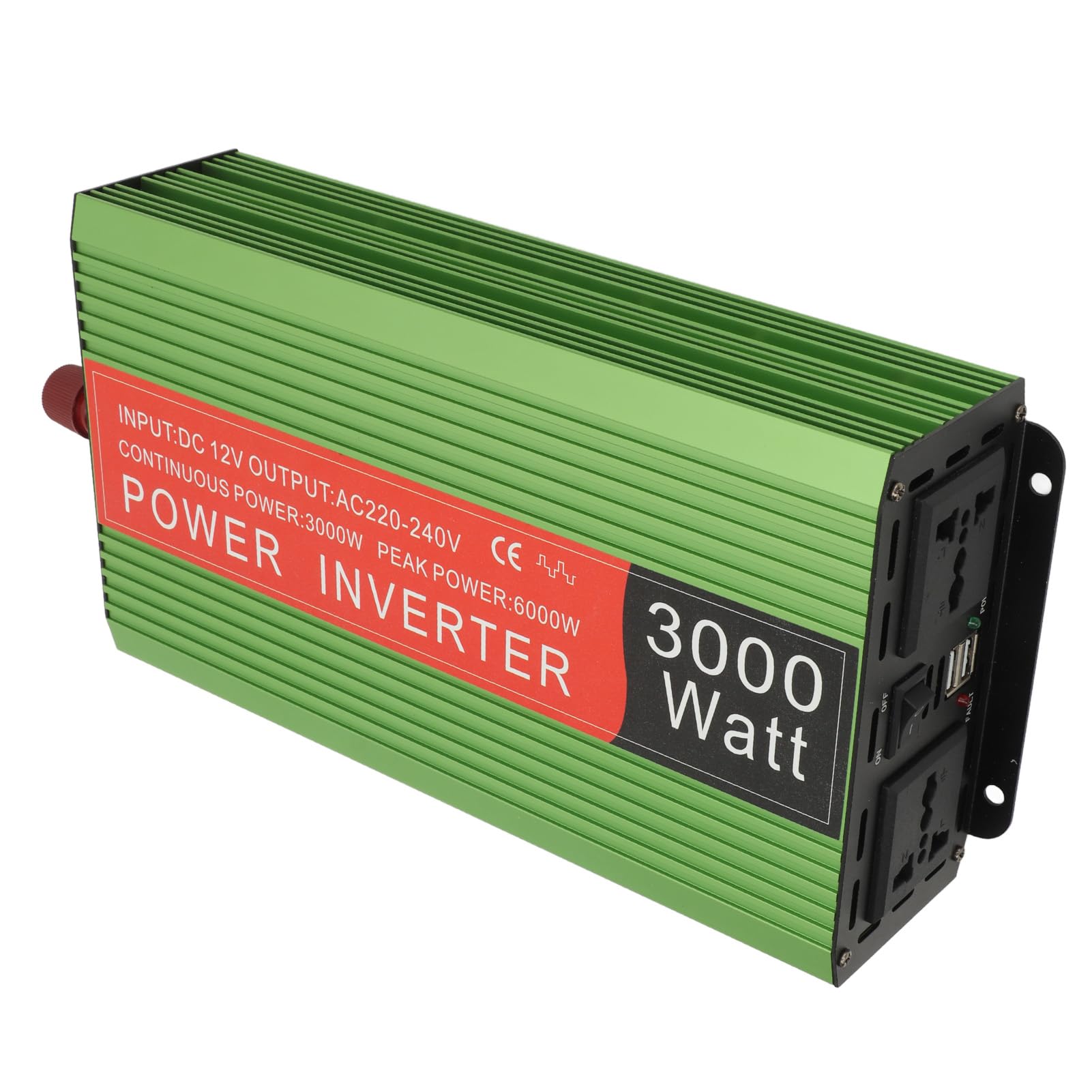 Hyuduo Inverter Solare per Auto in Lega di Alluminio 3000W DC12V a AC110V 220V Doppia Tensione con Indicatore Luminoso per Uso Domestico di Energia Solare Ed Eolica