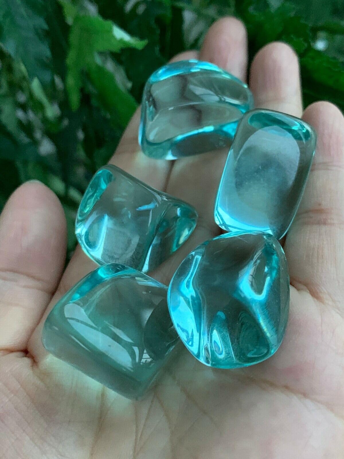 GAF TREASURES 5 Pcs Blue Aqua Obsidian Tumbled Stones, Polished Blue Aqua Obsidian Gemstone, Blue Aqua Obsidian Healing Crystals (Blue Aqua Obsidian)