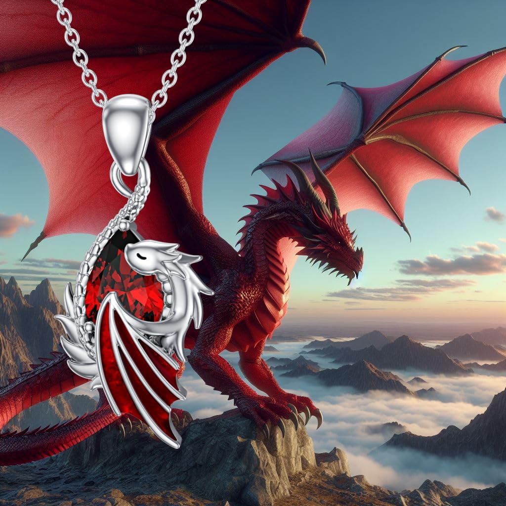 LONAGO Dragon Birthstone Necklace Wyvern Dragon Pendant Necklace Gift for Women - Image 6
