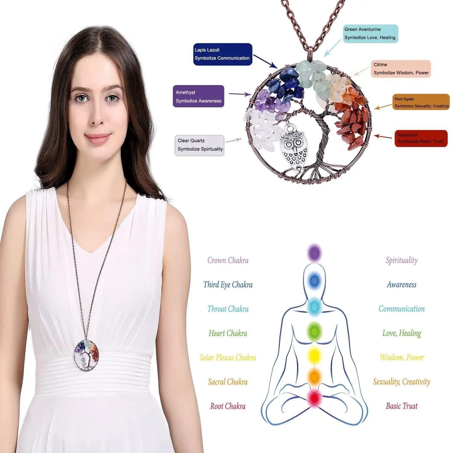 Sedmart Handmade 7 Chakra Tree of life pendant Amethyst Gemstone Chakra Crystal Quartz Stone Pendant Rose Crystal Necklace Gemstone Chakra Jewelry Mothers Day Gifts - Image 6