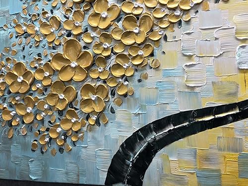 Miniatura 3 de V-inspire Arte, 24 x 60 pulgadas, arte abstracto moderno pintado a mano, árbol de la fortuna, arte de pared dorado, pinturas en lienzo, marco de