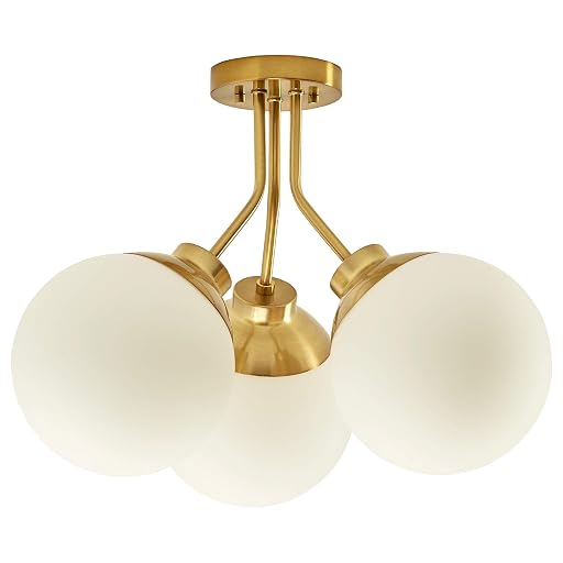 Rivet Modern Flush Mount, Aged Brass, Three-Light