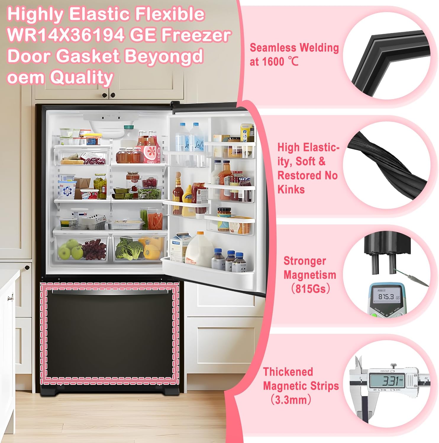 LXun Upgrade WR14X36194 Refrigerator Freezer Door Gasket Replacement Part for GE Refrigerator Door Gasket Seal Parts WR14X36194 WR14X10365 WR14X10370 WR14X10376 AP6997142 WR14X31558 Seal Part