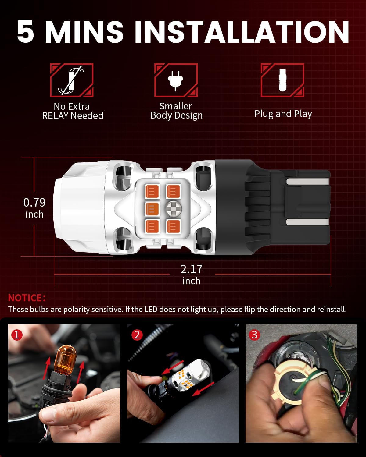 LASFIT T3 7440 7443 LED Bulb Amber 7444NA Built in Resistor 100% Error Free for 4TH Toyota Tacoma 2024 2025 Front Turn Signal Parking Light 500% Brighter 7444 7441 W21W Blinker (2pcs)