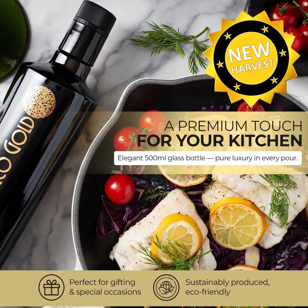 Morocco Gold Récolte Précoce Extra Vierge huile d'olive – Pressée à Froid – Riche en Polyphénols 652mg/kg Huile Olive Récolte Fraîche - Pure et Naturelle huile D Olive - 500ml/17 Fl Oz