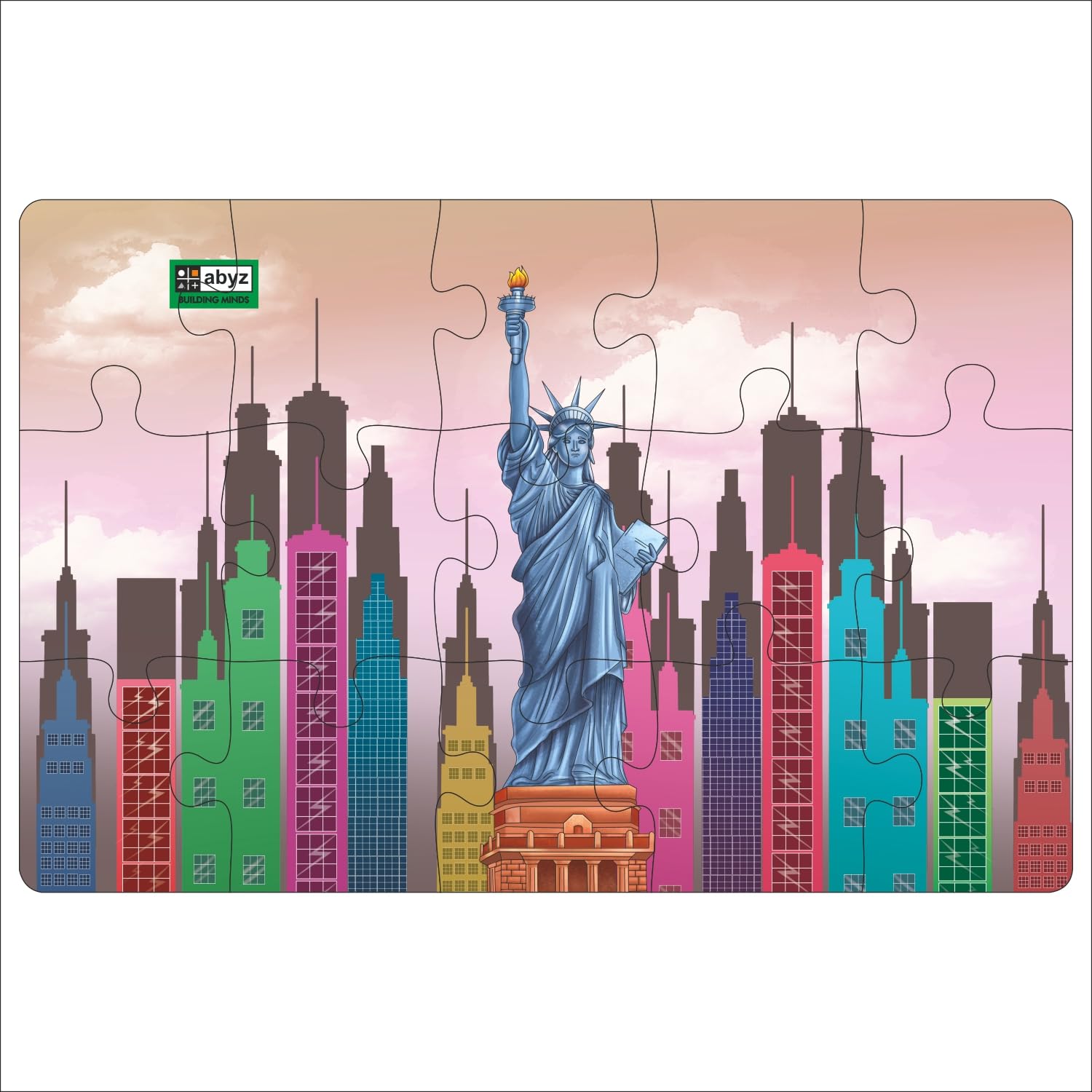 ABYZ Wooden Jigsaw Puzzle – Statue of Liberty Playset for Fun Educational & Little Explorers, 15-Pieces Fun Games with Multicolor | Birthday Gift for (4-6 Years) Age Kids.