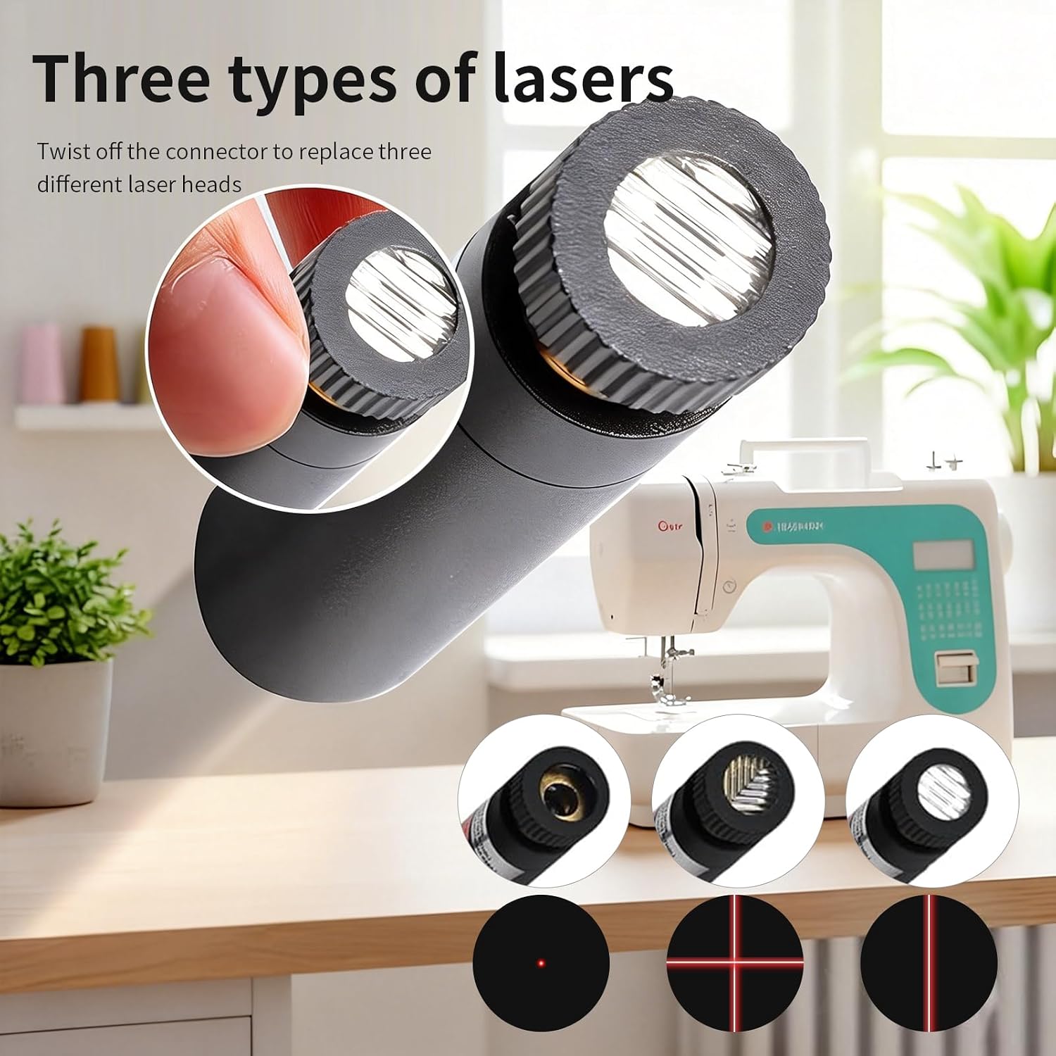 3-in-1 Magnetic Quilting Light for Sewing Machine – Red Laser Guide with Crosshair, Straight Line & Dot – Hands-Free Adjustable Sewing Laser for Straight Stitching, Quilting, Heat Press & Miter Saw