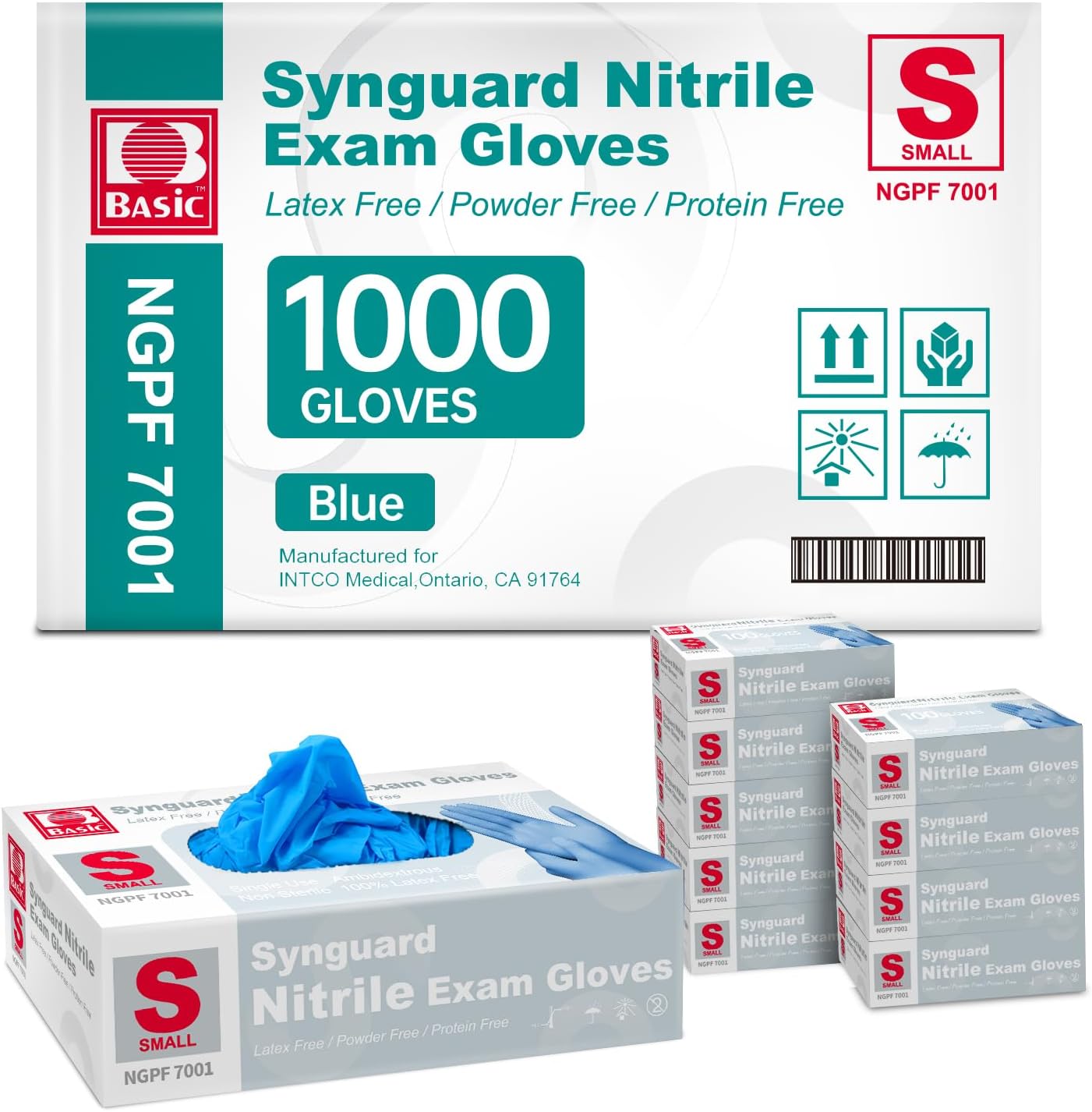 Basic Medical Nitrile Exam Gloves, Powder-Free Latex-Free Food Safe Disposable Glove, Blue 1000 pcs (Small)