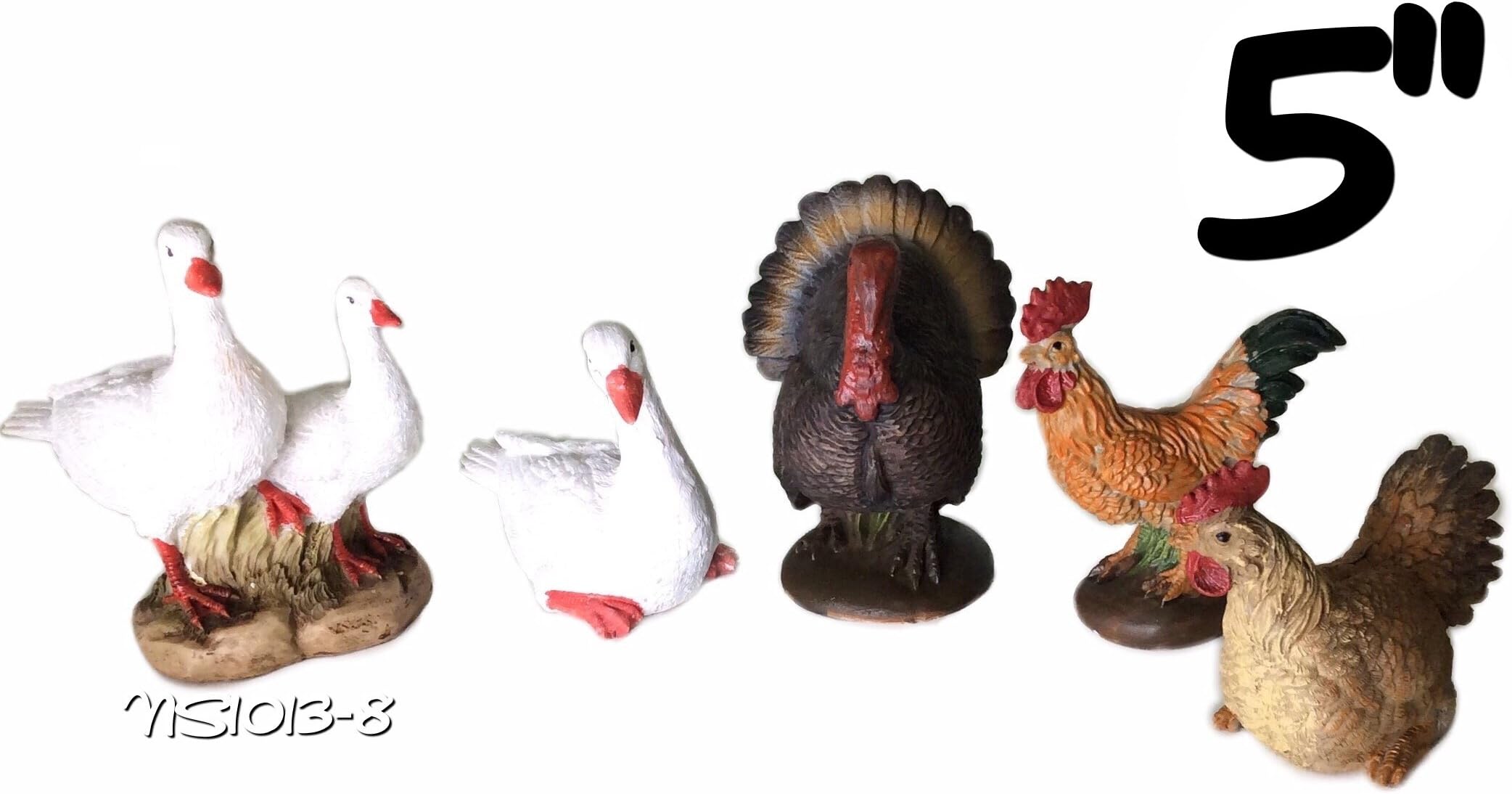 Luciana Collection Animal Nativity Set Turkey,Ducks,Rooster & Chicken (Set of 5 pcs) New Christmas Nativity Figurine