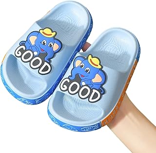 Sliders Niños Zapatillas de Verano para Niños Suela Flexible Dibujos Animados Lindos Niños y Niñas Casa Bebé Zapatilla(34/35(18.5-19)/Azul)