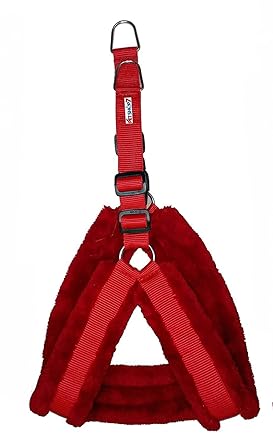 Skora Nylon Dog Harness with Fur 1.25 inch Large - Red (Chest Size : 28-34)