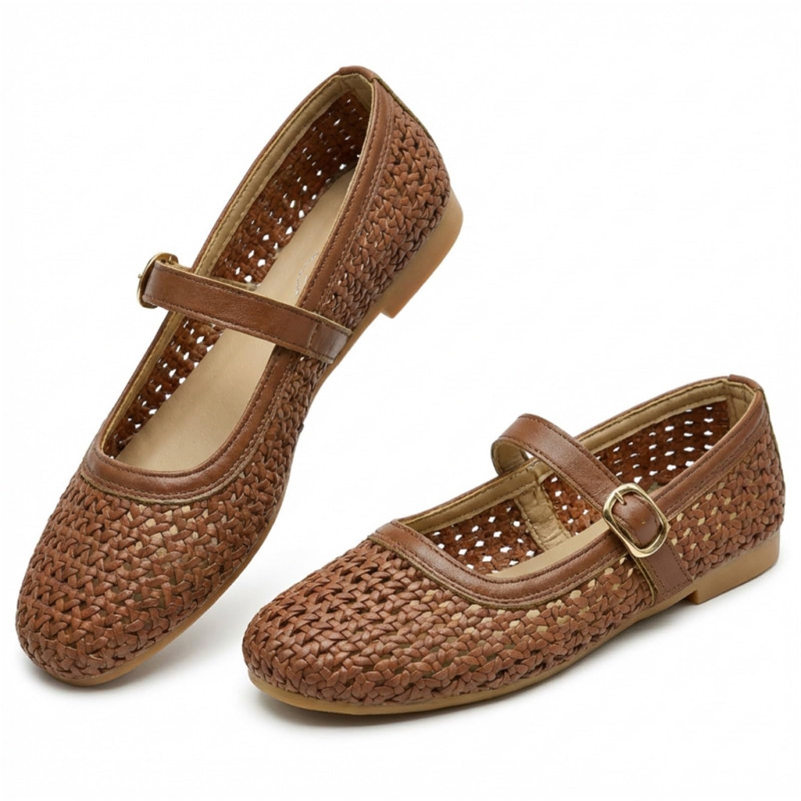 Scarpe Basse Da Donna Con Punta Quadrata In Rete Intrecciata | Scarpe da ballo traforate Comodi sandali piatti slip on for feste in ufficio tutti i giorni