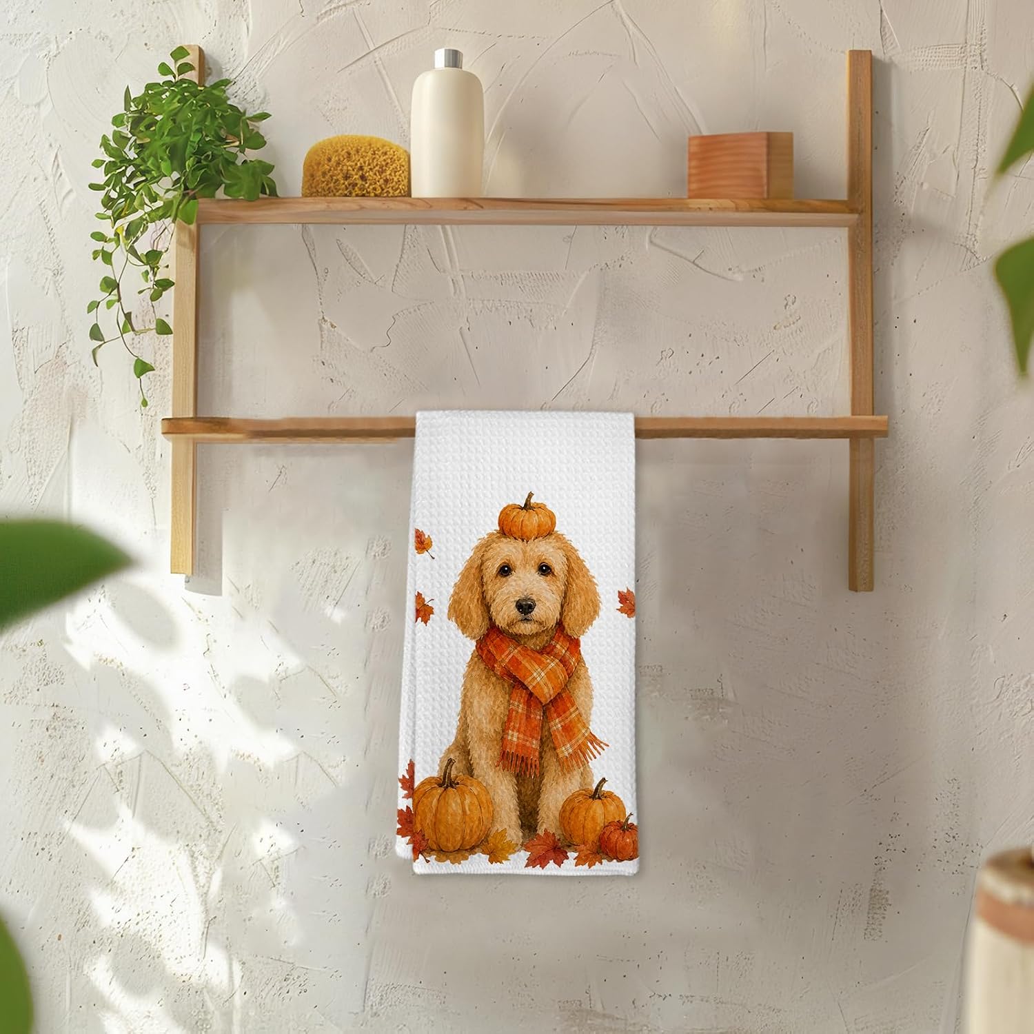 Fall Autumn Goldendoodle Dog Pumpkin Gifts Dish Kitchen Towels,16x24 | Golden Doodle Dish Towel Gifts for Women, Fall Pumpkin Goldendoodle Must Have Dog Hand Tea Towels for Kitchen Bathroom Decor