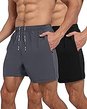 LalaHooK 2 Pack Gym Shorts Men - 5'' Quick Dry Athletic Workout Running Shorts for Casual Basketball with Zipper Pockets
