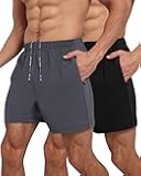 LalaHooK 2 Pack Gym Shorts Men - 5'' Quick Dry Athletic Workout Running Shorts for Casual Basketball with Zipper Pockets