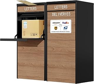 Package Delivery Box for Outside with Lock, 41.5" H Metal Parcel Drop Box with Anti-Theft Mail Slot & Security Baffle, Waterproof Outdoor Porch Mailbox with Delivery Sign