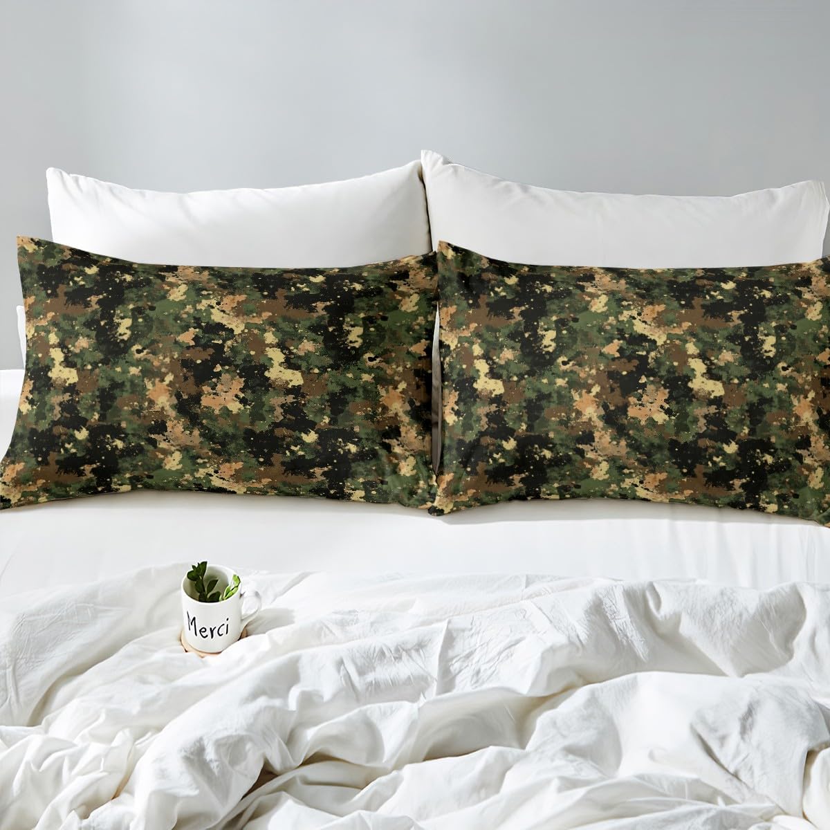 jejeloiu Camouflage Sheets with Deep Pocket Fitted for Girls Boys Kids Queen Size Camo Bed Cover Room Military Amry Decor Sheet Set Green Brown 4Pcs Soft Lightweight Microfiber