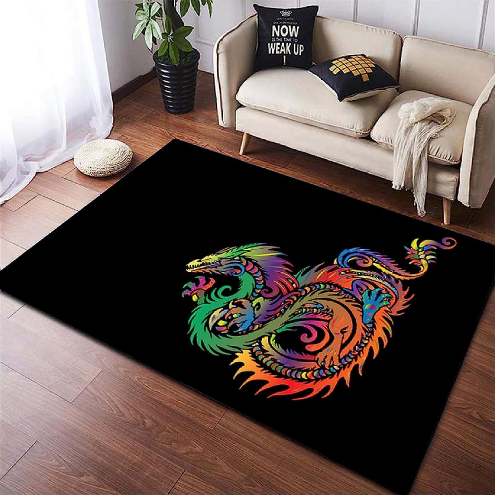 Tapis de salon confortable doux lavable motif dragon pour sol glissant