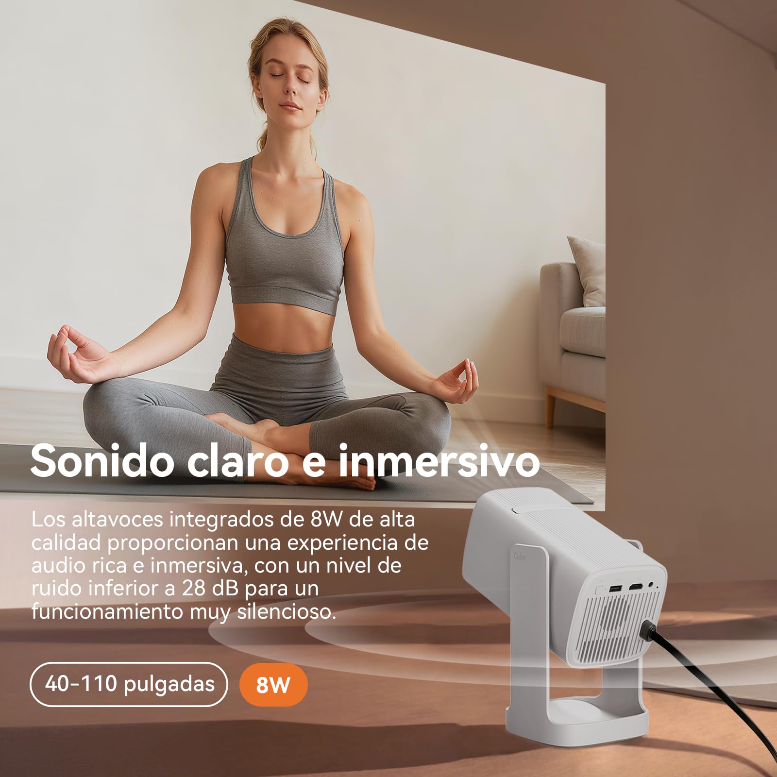 Wanbo Cube 1 Mini Proyector Portátil, Compatible con Android TV, Soporte 1080P, 200 ISO Lúmenes, Enfoque Eléctrico, Asistente de Voz, 5G WiFi, Rotación 360°, Proyector de Cine En Casa/Exterior
