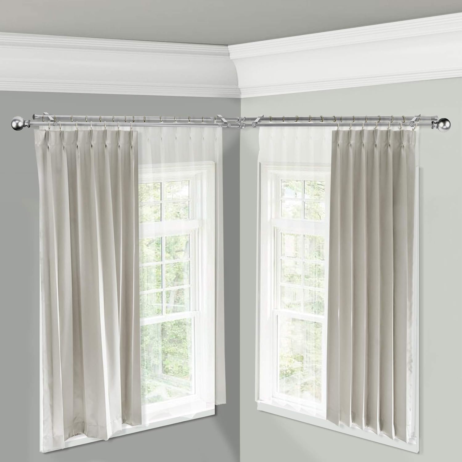 Rod Desyne 13/16" Jodi Corner Window Double Curtain Rod, 28-48 inch, Satin Nickel
