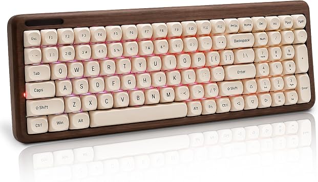 Walnut Wood Mechanical Keyboard - Tri-Mode Wireless, RGB Backlit, Hot-Swappable- Premium PBT Keycaps & 4000mAh Battery 100 Keys
