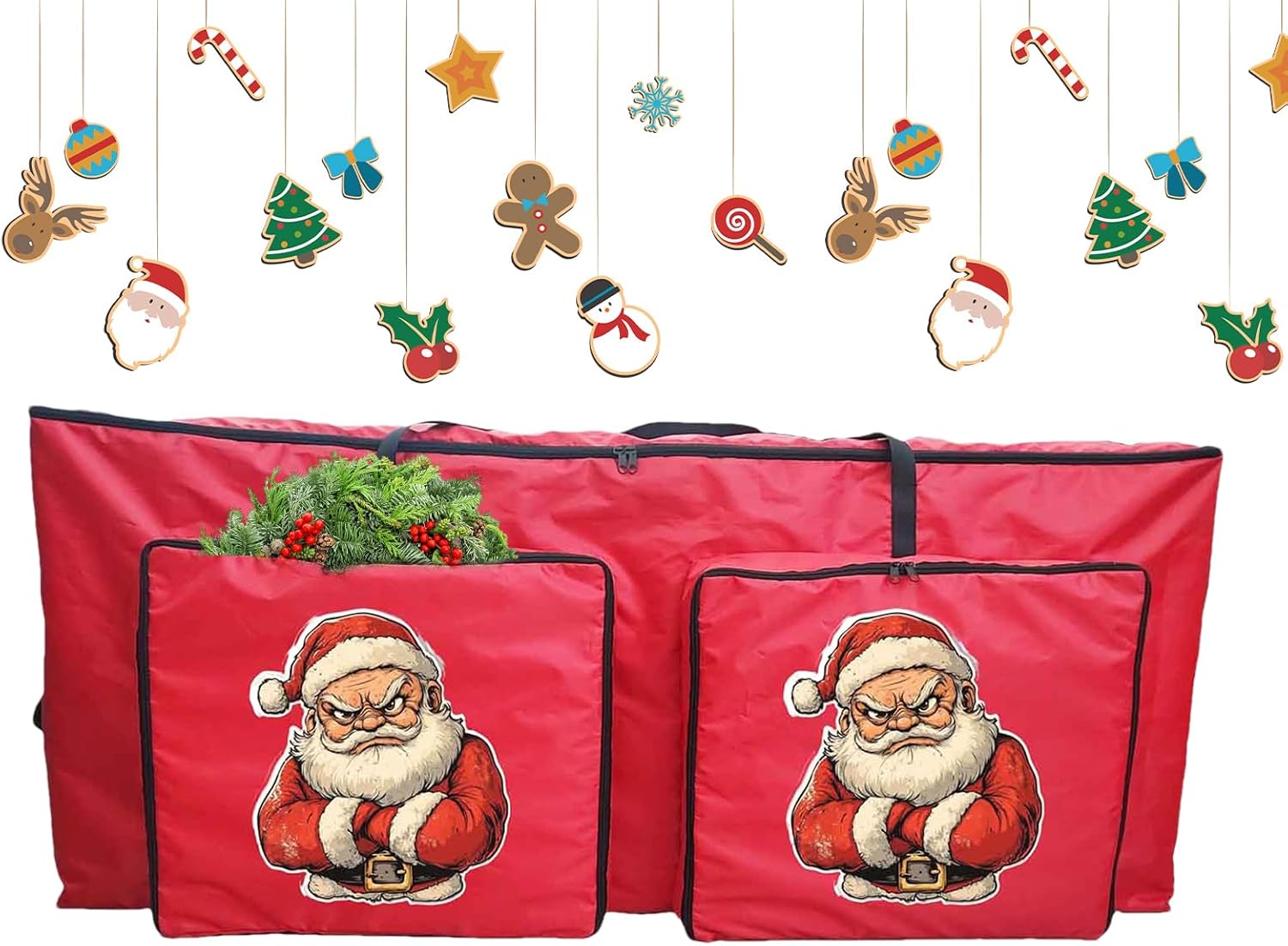 クリスマスツリーバッグ | ジップオーガナイザー ポケット2つ付き リースとクリスマスツリーの収納用 - ランドリールーム、ガレージ