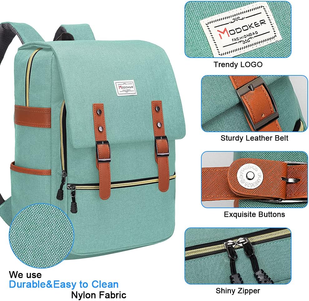 Modoker Laptop Backpack 17 Inch with USB Charging Port, Water Resistant Slim Travel Backpack Vintage Business School College Bag Gifts for Women Men in Green : Electronics