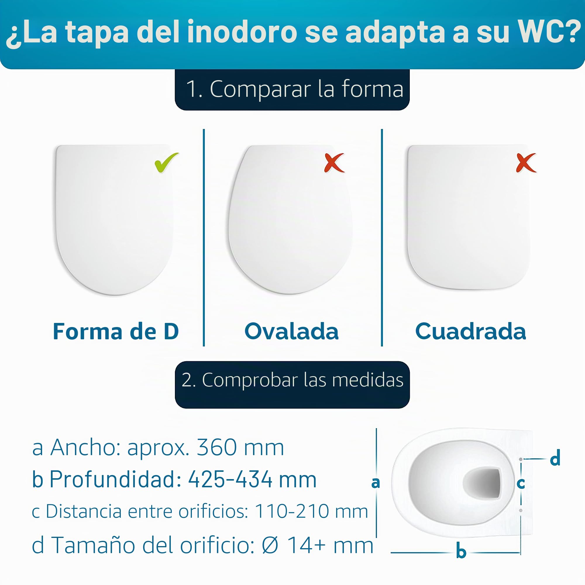 Benkstein® Tapa de inodoro con descenso automático en forma de D, color blanco, antibacteriano, liberación rápida para facilitar la limpieza, fácil montaje, duroplast de urea, extraíble, soporta hasta