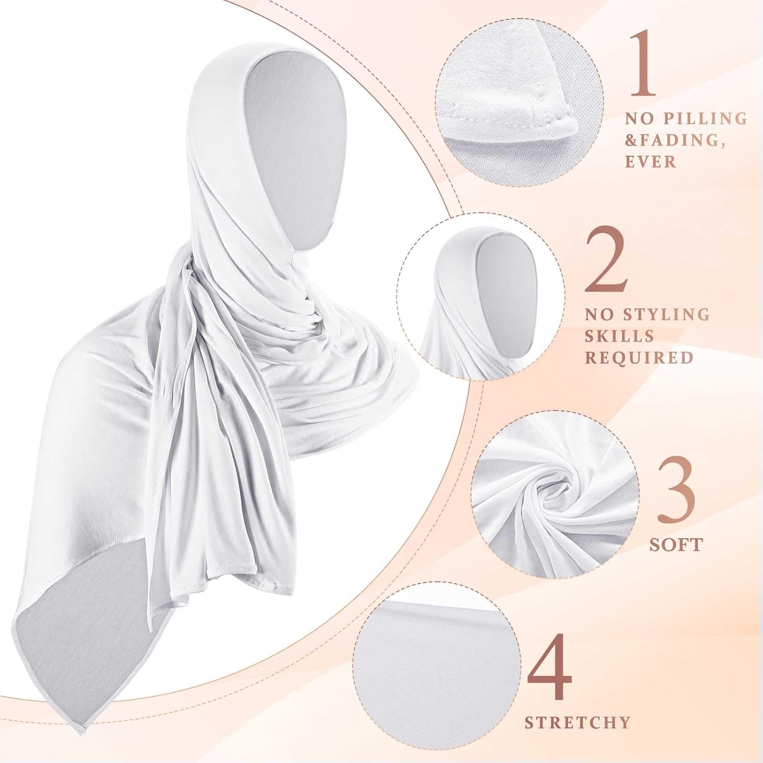 Handepo 6 Pcs Instant Jersey Hijab for Women Muslim Head Scarf Lightweight Long Soft Hijab Shawl Stretch Scarf Wrap