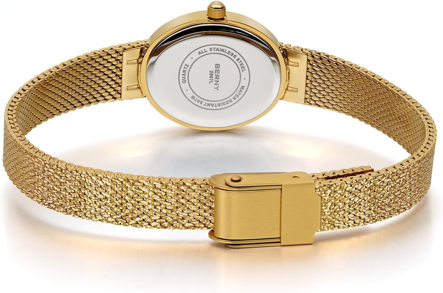 BERNY Vintage Gold Watches for Women, Elegant Oval Women's Wrist Watch, Small Ladies Analog Quartz Watches, 3ATM Waterproof All Stainless Steel Luxury Birthday Present-Sunray Dial - Image 4