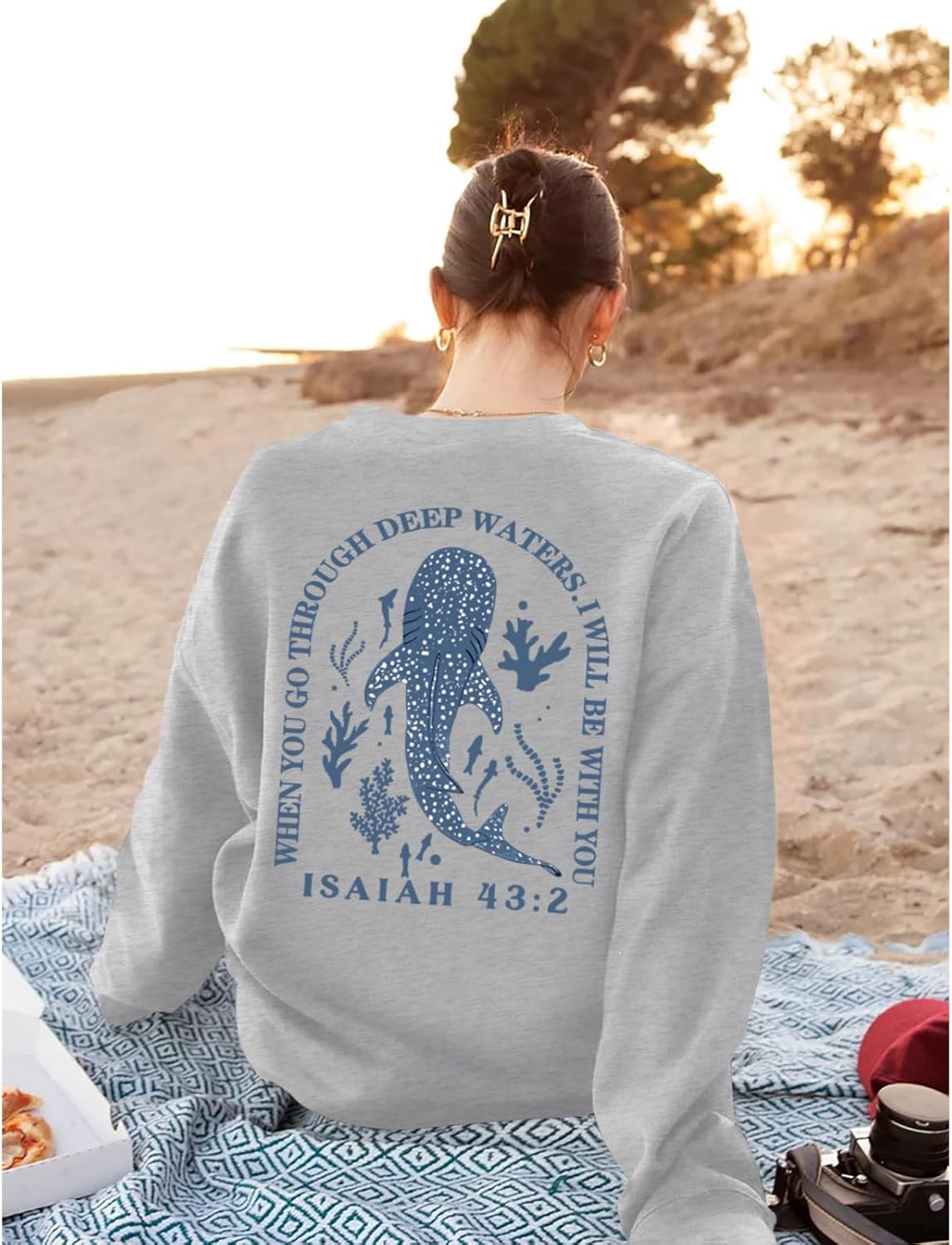 Sulayesh Christian Whale Shark Sweatshirts for Women Jesus God Bible Verse Hoodie Religious Faith Graphic Long Sleeve Shirts