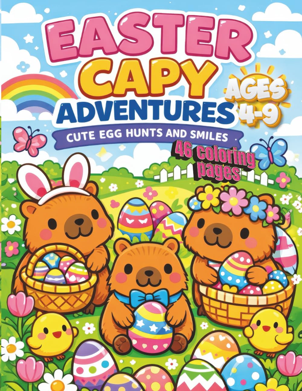 Easter Capy Adventures. Cute Egg Hunts and Smiles.: Adorable Easter Coloring Book for Kids Ages 4-9. 46 Simple Design Cute Capybaras, Easy and Fun ... for Toddlers, Preschoolers and Little Hands.