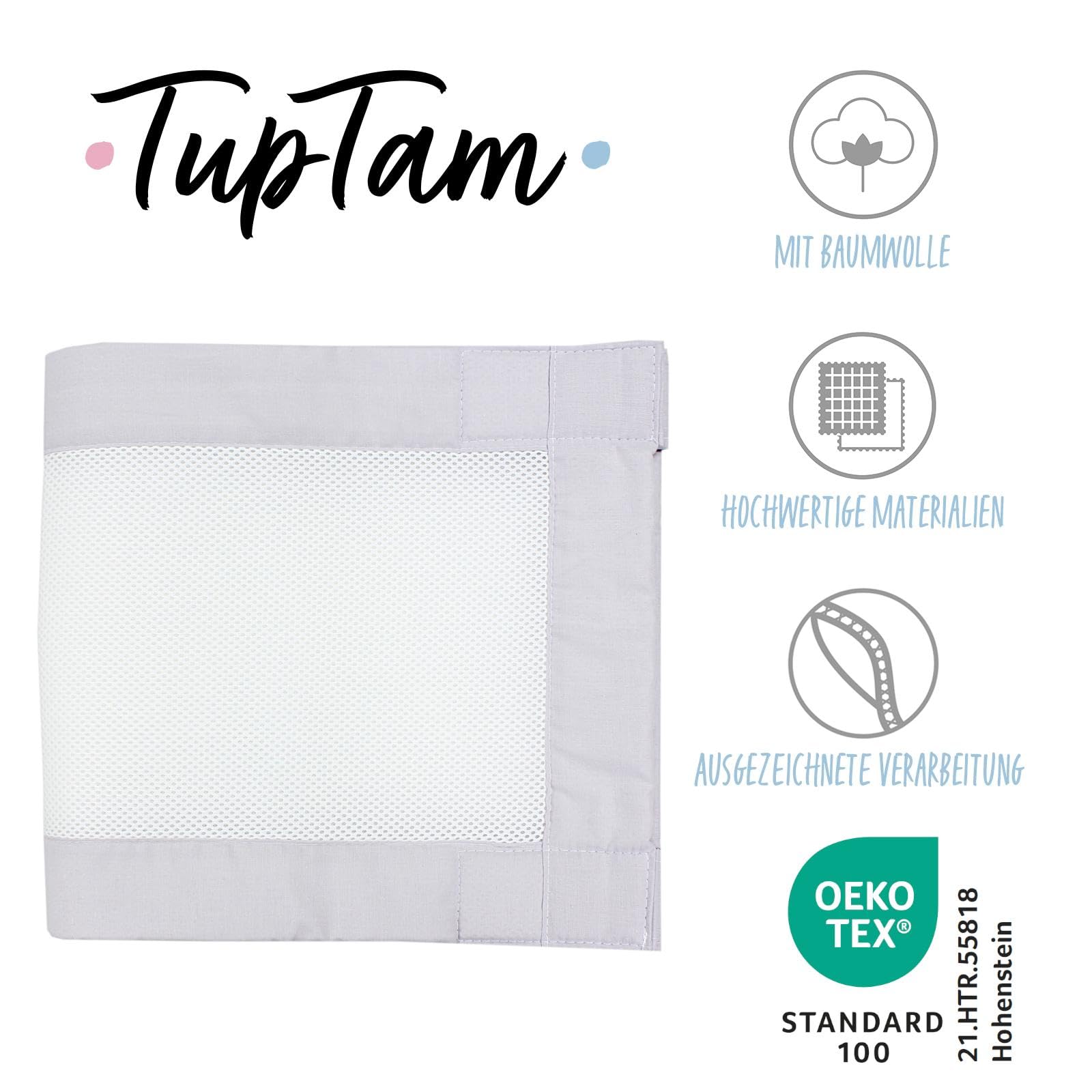 TupTam Protezione Paracolpi per Lettino Nido per Neonati Traspirazione Air Mesh 2 Pack, Bianco/Grigio, ca.128 x 30 cm (per Lettino 140x70)