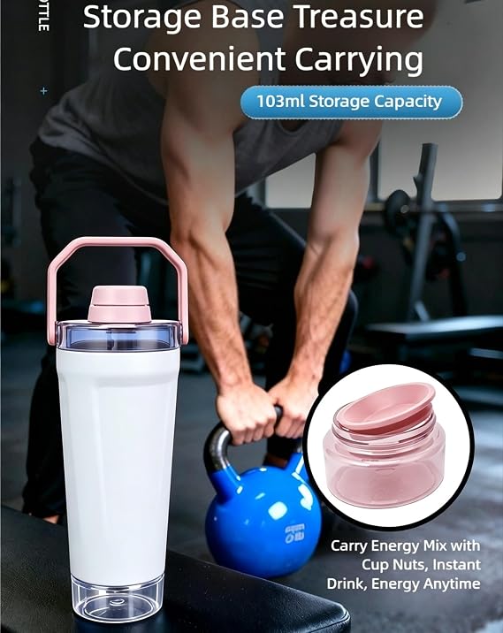 591ml Leak-Proof Insulated Stainless Steel Water Bottle. The Base Features a Small Storage Compartment. It is BPA-Free and is Suitable for Carrying Coffee, Essential Medicines, Keys... (White)